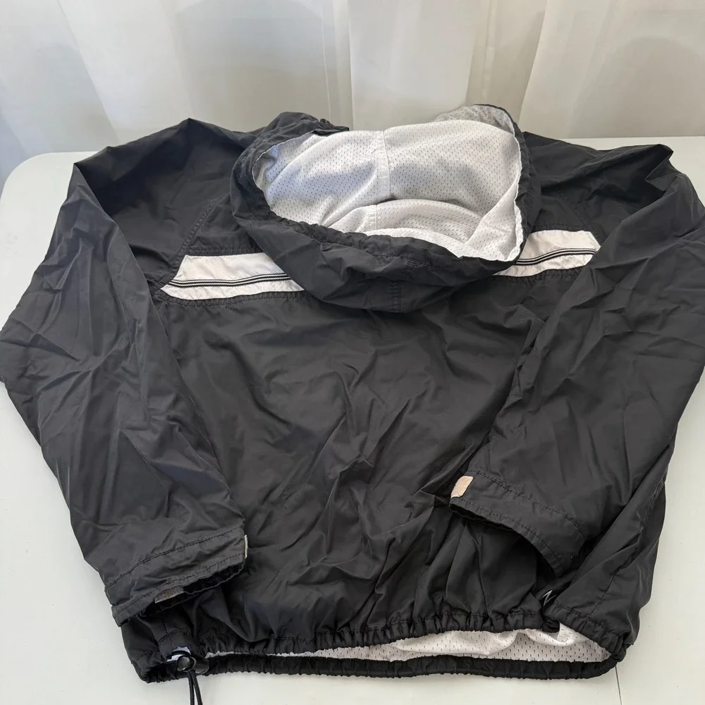 Nike Youth Vintage Anorak Windbreaker Jacket Black White Half Zip Hooded Medium